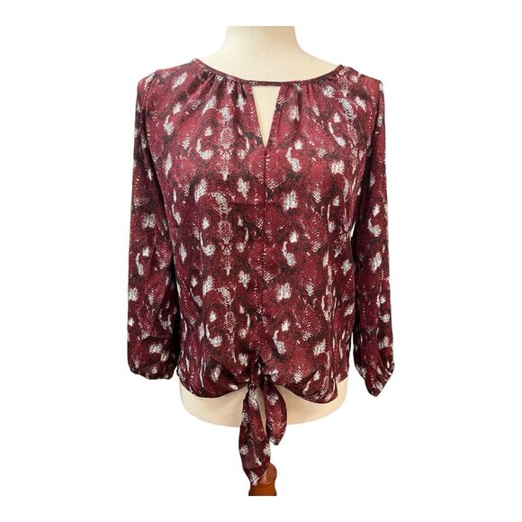 West Kei Wmns Tie Front Blouse~Size XS~Red Gray Black 3/4 Sleeve~NWOT ~ L4 28 - Picture 1 of 10